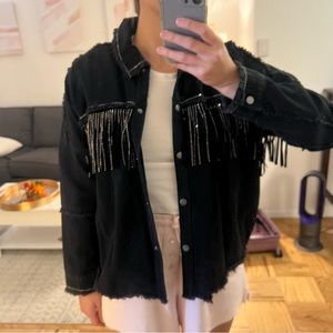 Like new Zara black denim sparkle fringe jacket!